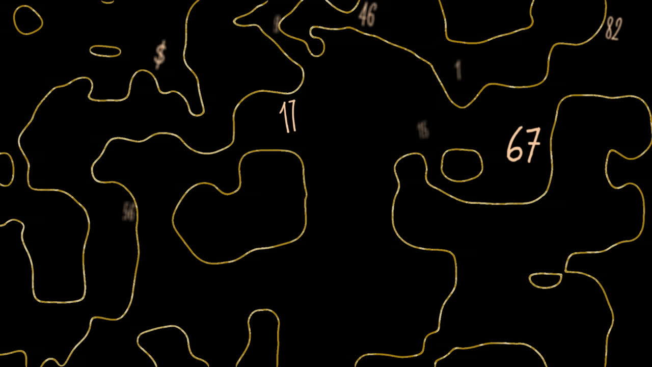 Animation of numbers and light trails on black background