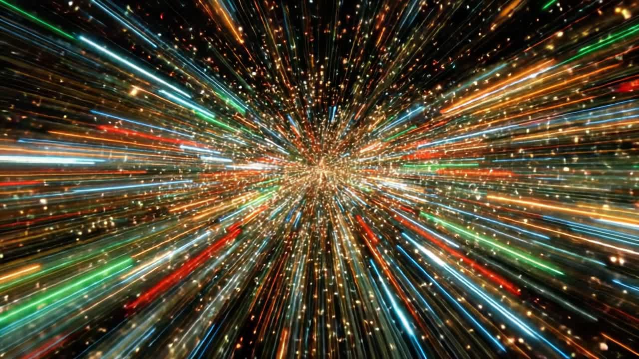 A Stunning Visual Burst of Colorful Lights and Sparkles Expanding Outward, Capturing the Essence of Dynamic Movement and Energy in a Cosmic Atmosphere