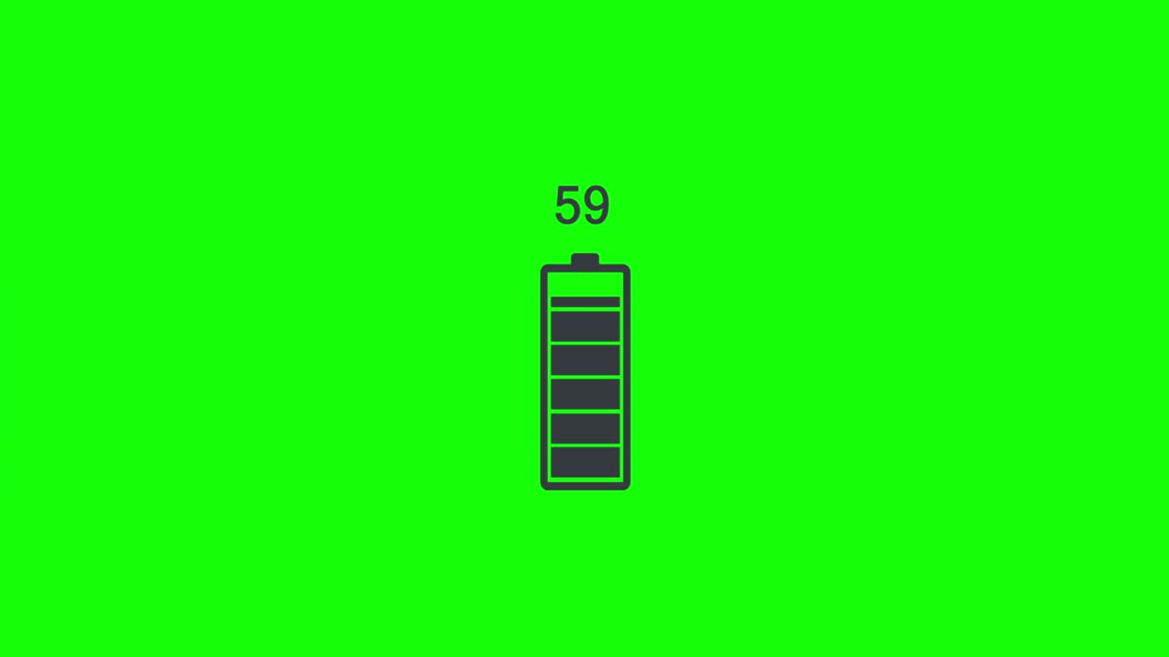 Loader animation. 4k resolution. Gray Charging battery indicator and 1 minute timer with green screen background.