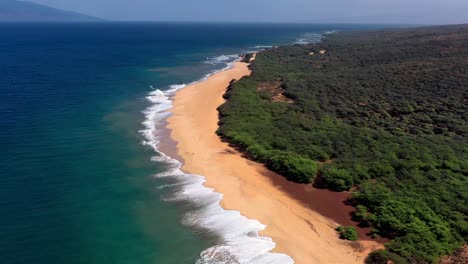 Beautiful-aerial-over-an-isolated-beach-or-coastline-in-Polihua-Lanai-Hawaii-1