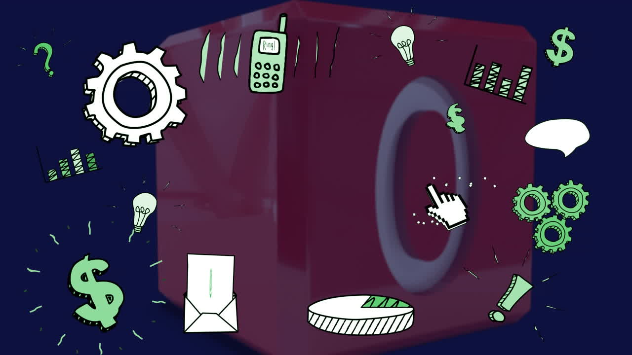 animación de los iconos sobre el cubo.