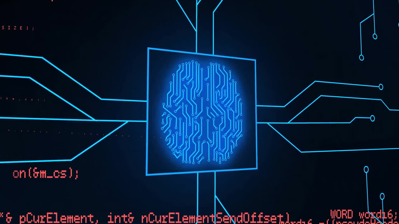 animación del cerebro humano y procesamiento de datos sobre un fondo oscuro