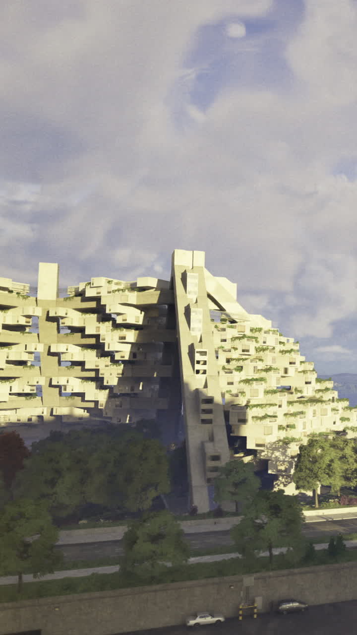 Edificio moderno con arquitectura única en un entorno urbano en un día soleado.