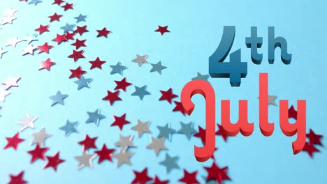 animation of 4th of july text over stars on blue background