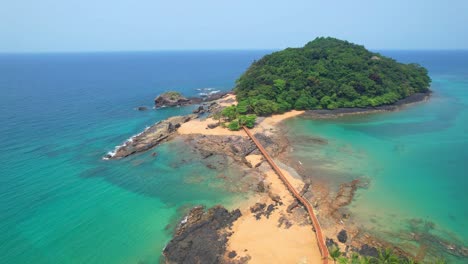 aerial view from the walkway that connects bom bom beach at bom bom islet at ilha do principe,são tomé,africa