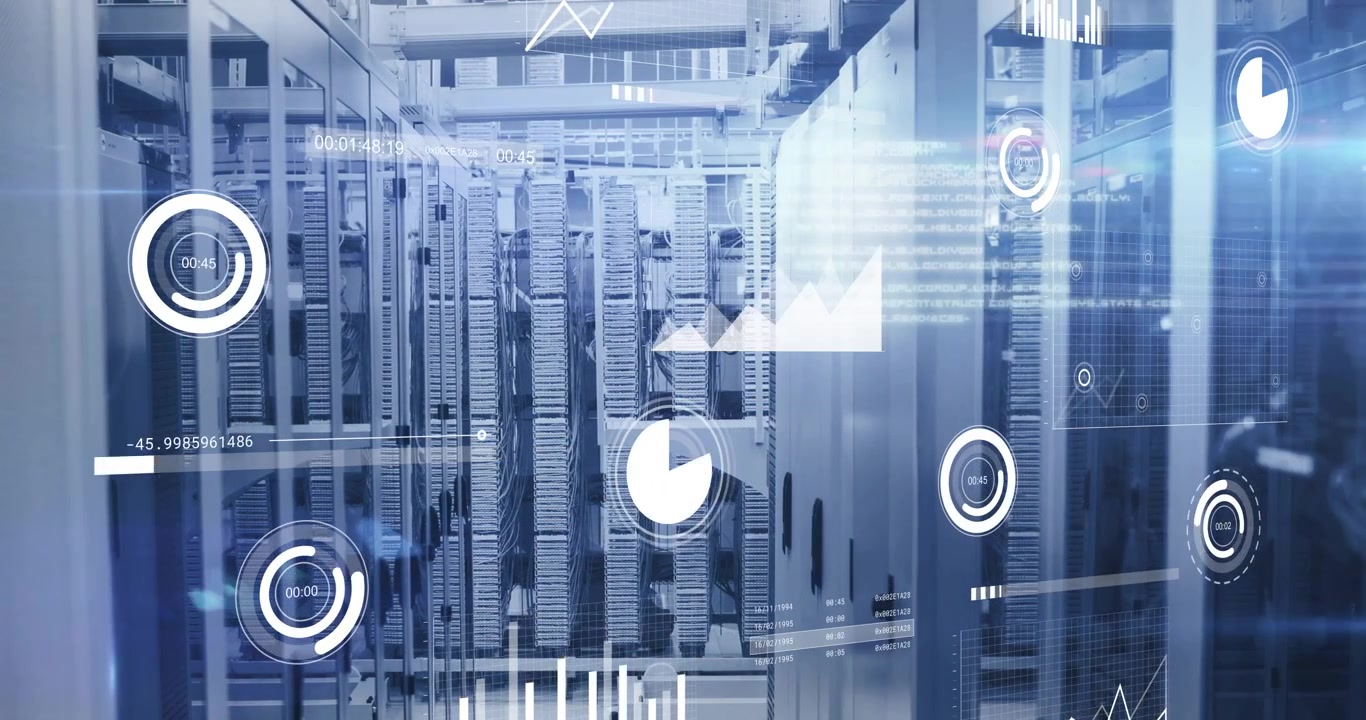 On start digital gauges charts animating over servers updating metrics for performance monitoring