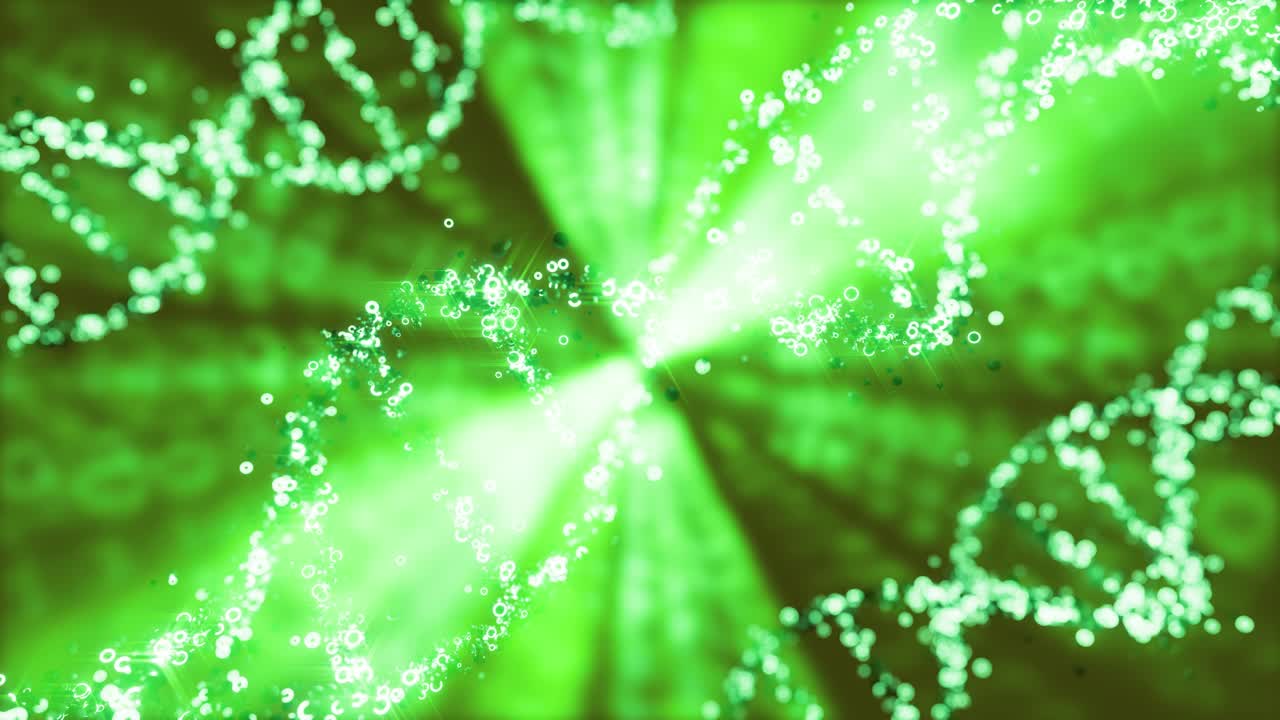 3D animation of green colored DNA helix moving in loop
