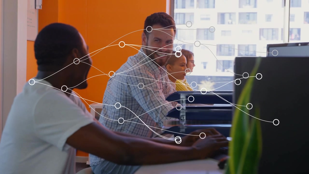 Animation of network of connections over diverse two business people