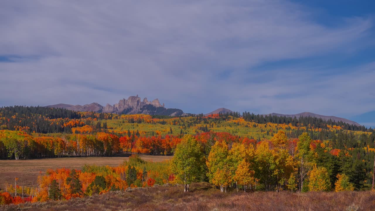 Fall Autumn September October Gunnison National Forest Ohio Pass Mill Castle Mountain time lapse Colorado Crested Butte Ohio Pass Kebler Pass morning cloud movement vibrant quaking Aspen trees colors