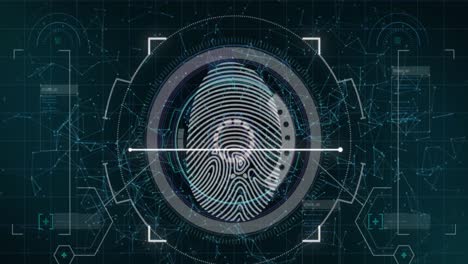 animation of biometric fingerprint, scope scanning and data processing over network of connections