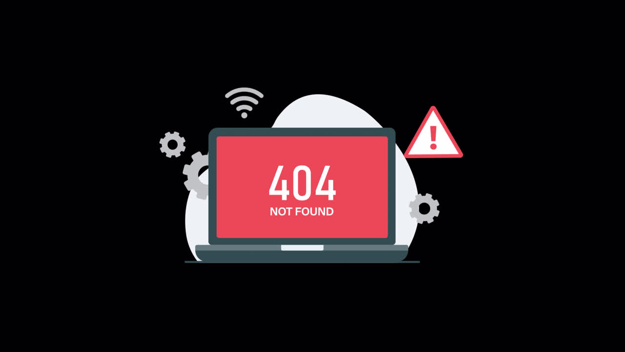 Animated 404 Not Found Error Message on Laptop Screen