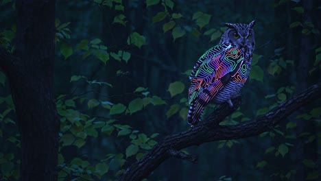 glowing owl in the night forest