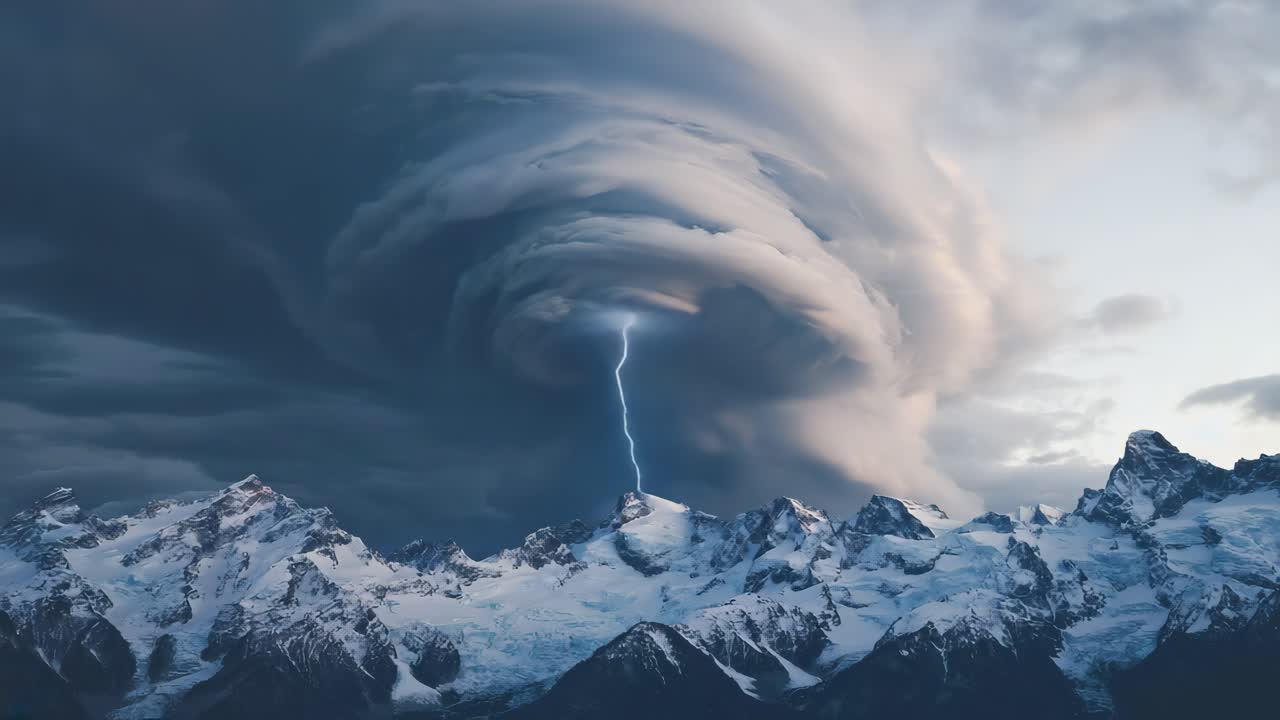 Stormy mountains with lightning strikes