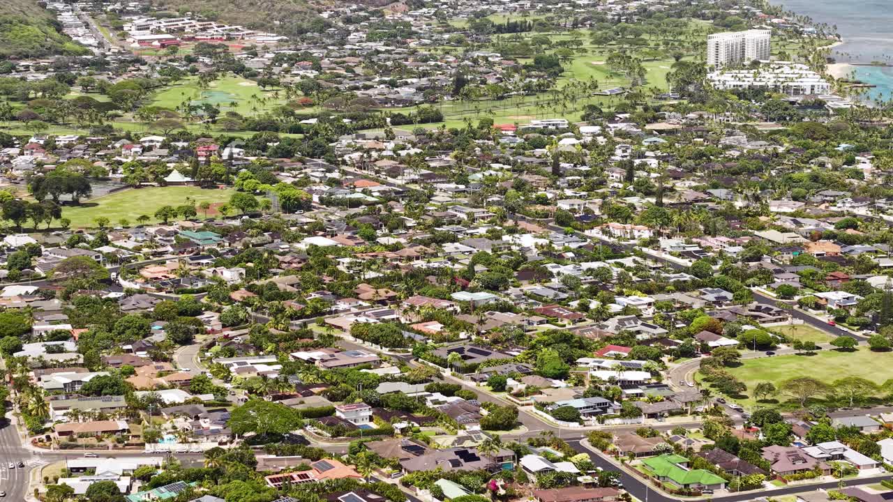 Kahala Neighborhood of Honolulu City, Oahu Island, Hawaii USA. Drone Shot of Homes and Streets
