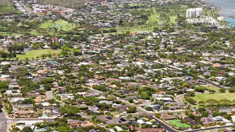 kahala neighborhood of honolulu city, oahu island, hawaii usa. drone shot of homes and streets