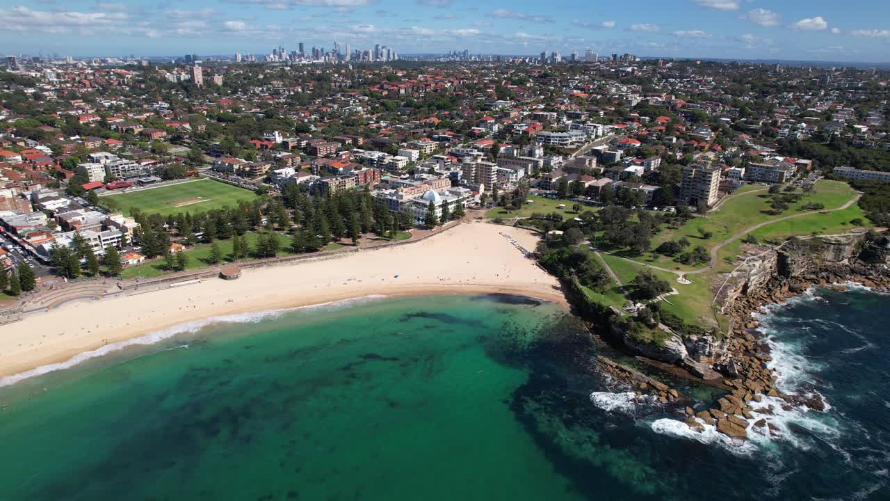 Coogee Beach In Summer, Sydney, NSW, Australia - Aerial Drone Shot