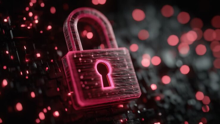 Digital Security: A Glowing Lock Icon Represents Encryption and Data Protection Against Cyber Threats in a High-Tech Background