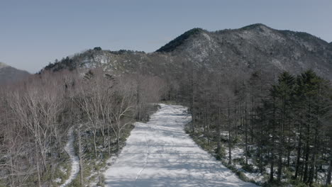 drone shot of winter mountain in japan