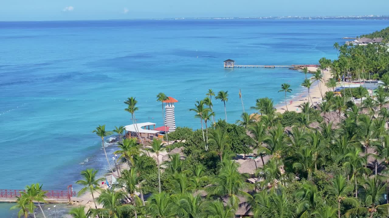 Picturesque Dominicus lighthouse in Bayahibe beach, Dominican republic. Aerial
