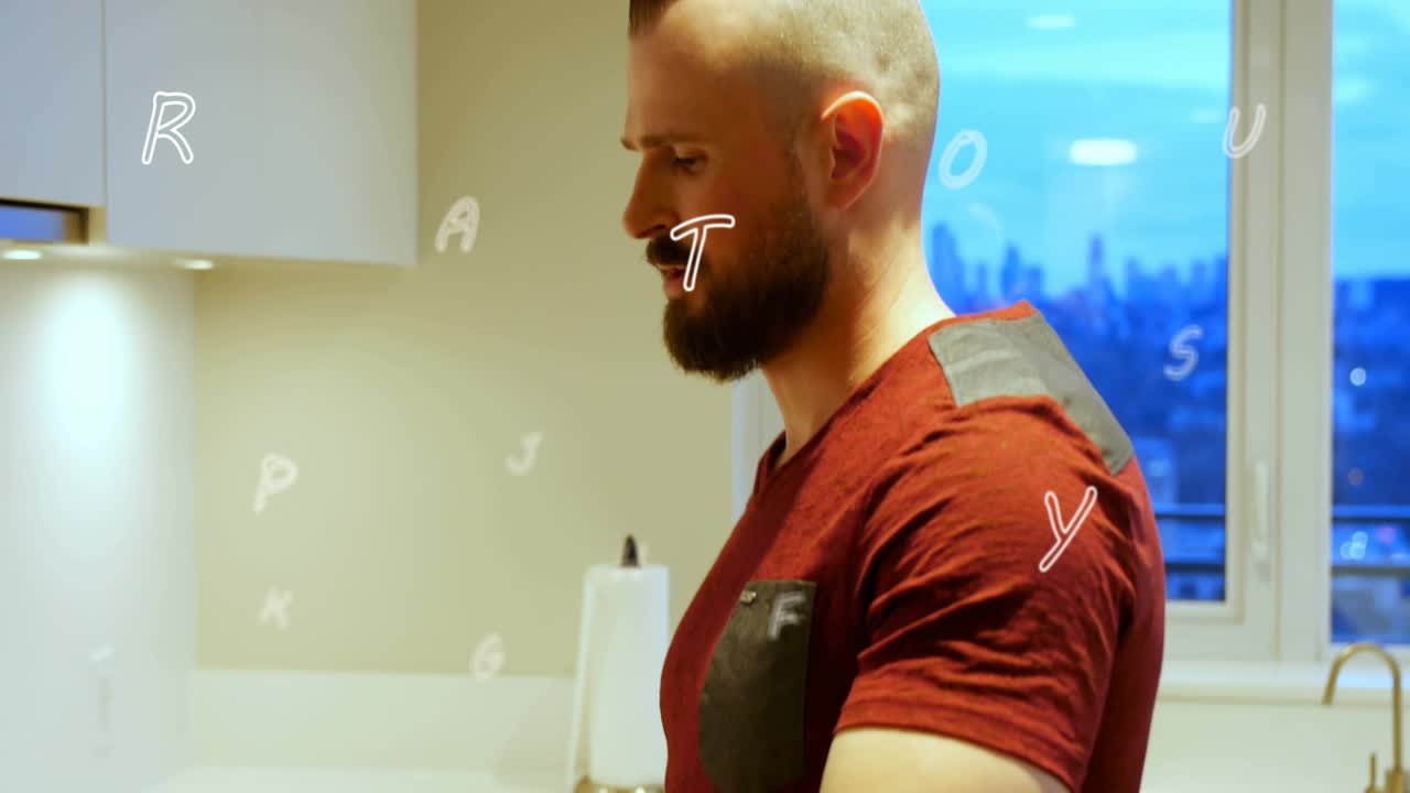 Man placing raw steak into sizzling pan and tilting pan for even searing during home cooking
