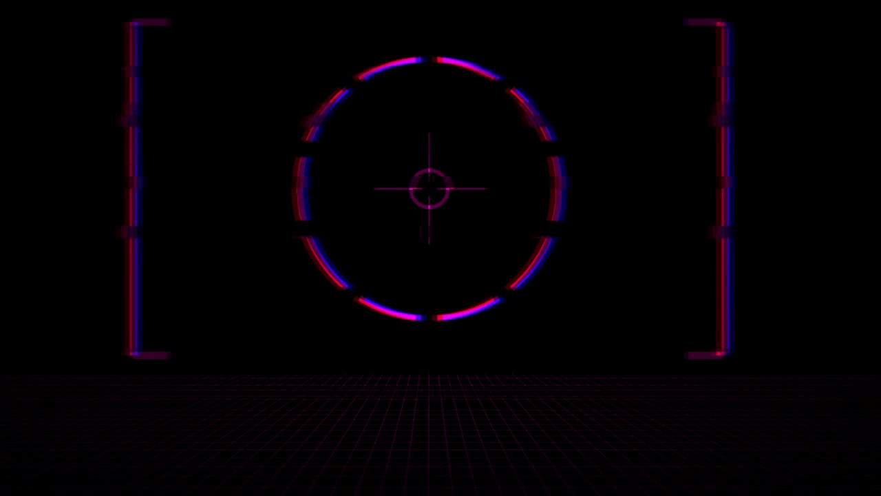 Digital Glitch Target Crosshair with Retro Anaglyph Effect on Grid Background