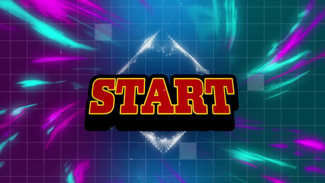Animation of start text over neon pattern background