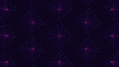 Neon cubes pattern in symmetry rows with neon color on dark space