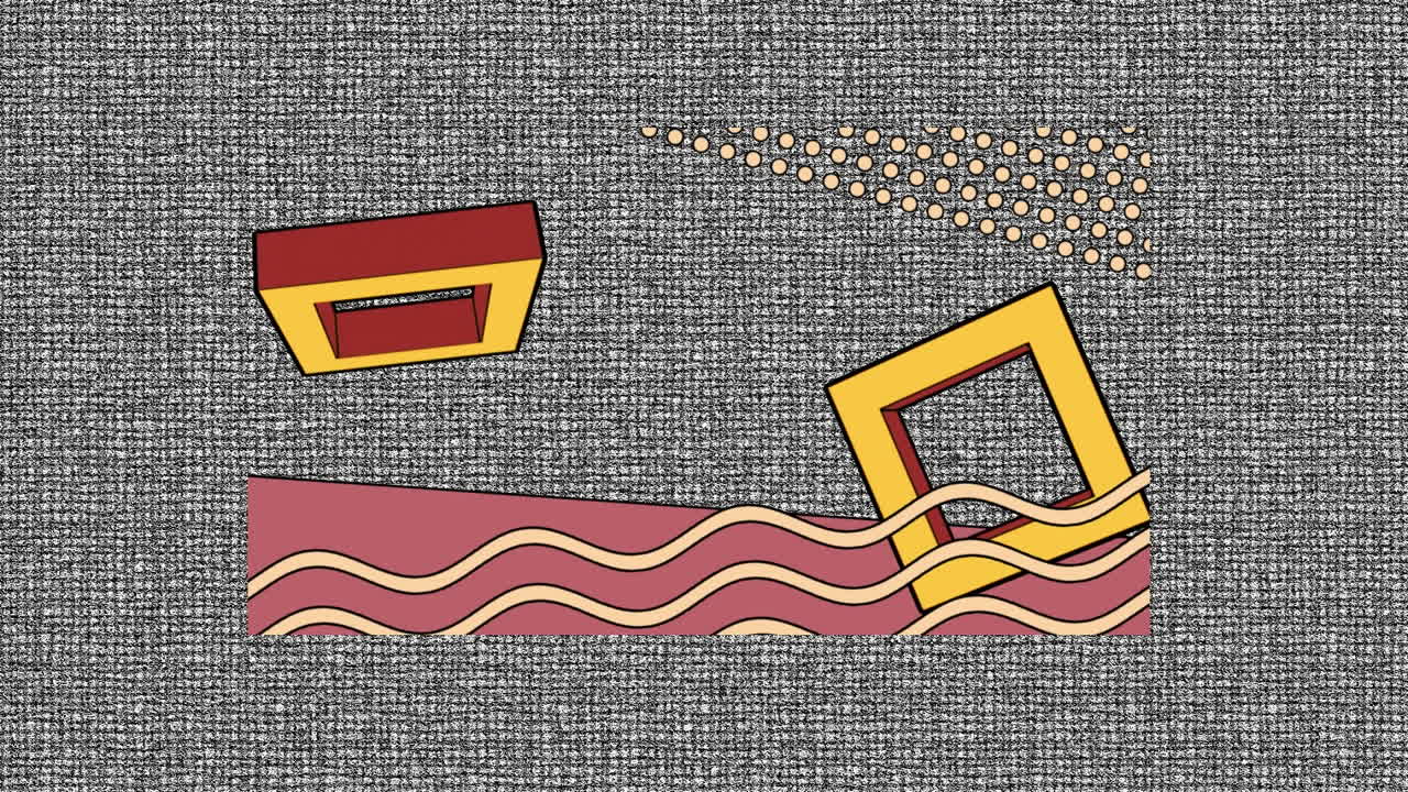 회색 배경에 여러 가지 다채로운 모양의 애니메이션