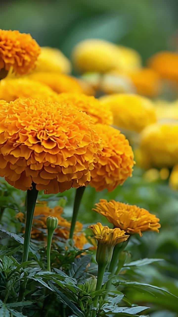Fiori di Calendula Vivaci: Uno Spettacolo Accattivante di Fiori Arancione Dorato Tra un Lussureggiante Fogliame Verde, Che Mostra lo Splendore della Natura e la Bellezza Stagionale