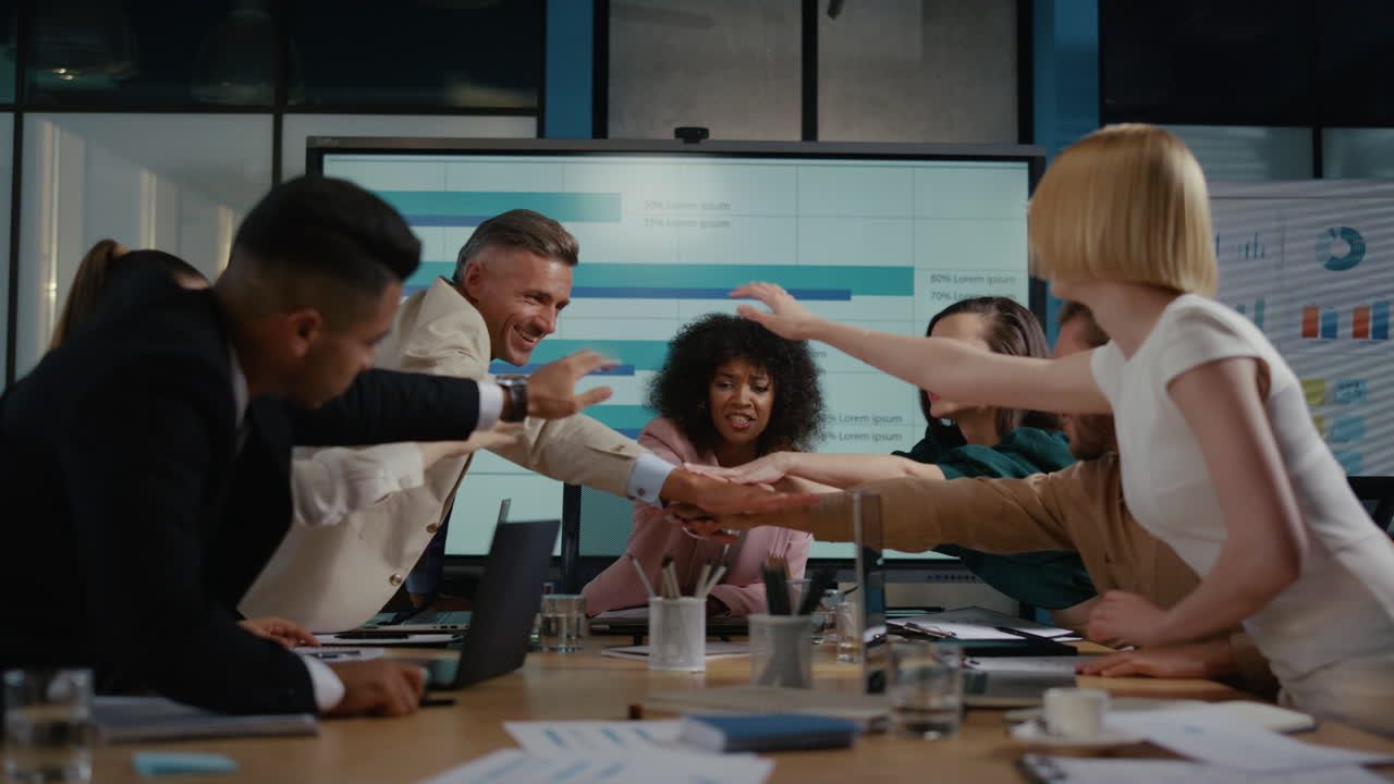 Positive executive manager supporting colleagues in office