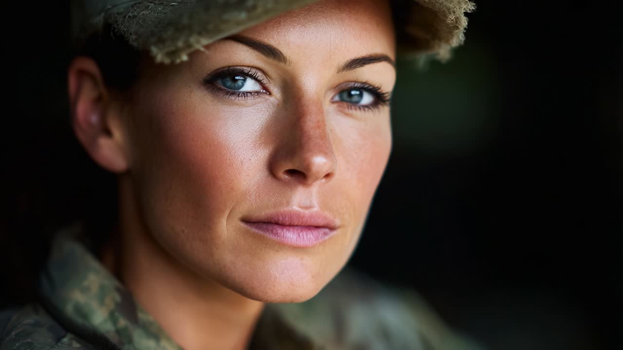 A Portrait of Confidence and Strength: Capturing the Journey of a Dedicated Woman in Service Through Her Transformative Expressions of Resilience and Determination in Two Powerful Frames