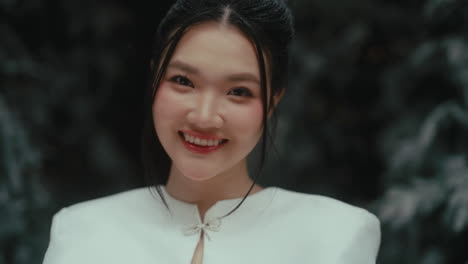 beautiful asian woman in white dress