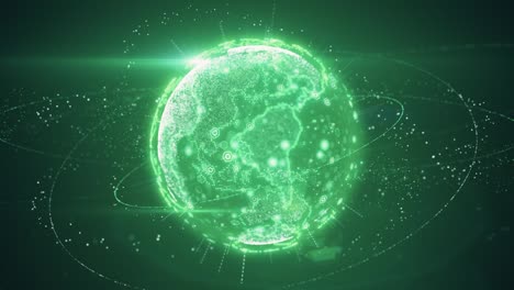 animación 3d de bucle sin costuras de datos digitales del planeta tierra abstracto de una red de datos tecnológicos que transmite la comunicación, la complejidad y el flujo de datos de la era digital moderna