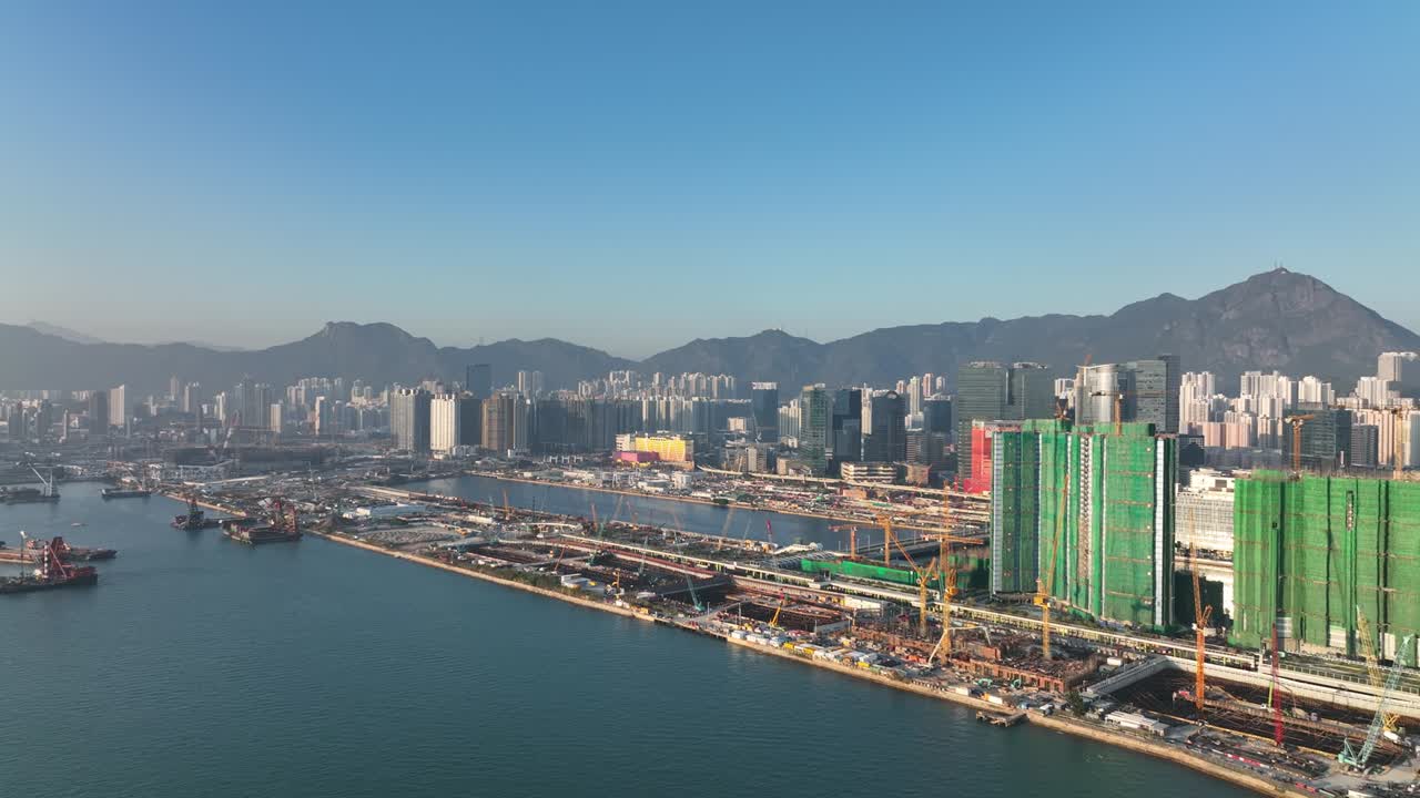 해가 지는 홍콩 시의 4k 항공영상