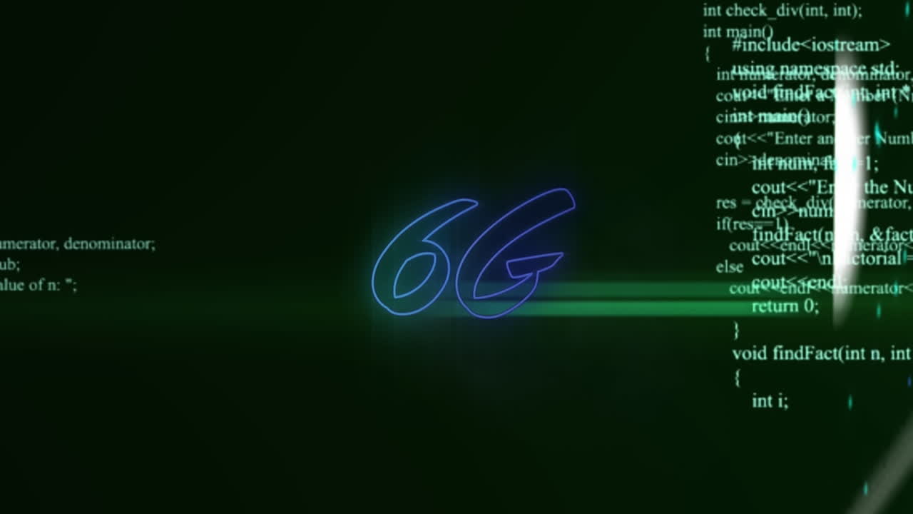 animación digital de texto 6g sobre lenguaje de programación moviéndose en bucle en el fondo