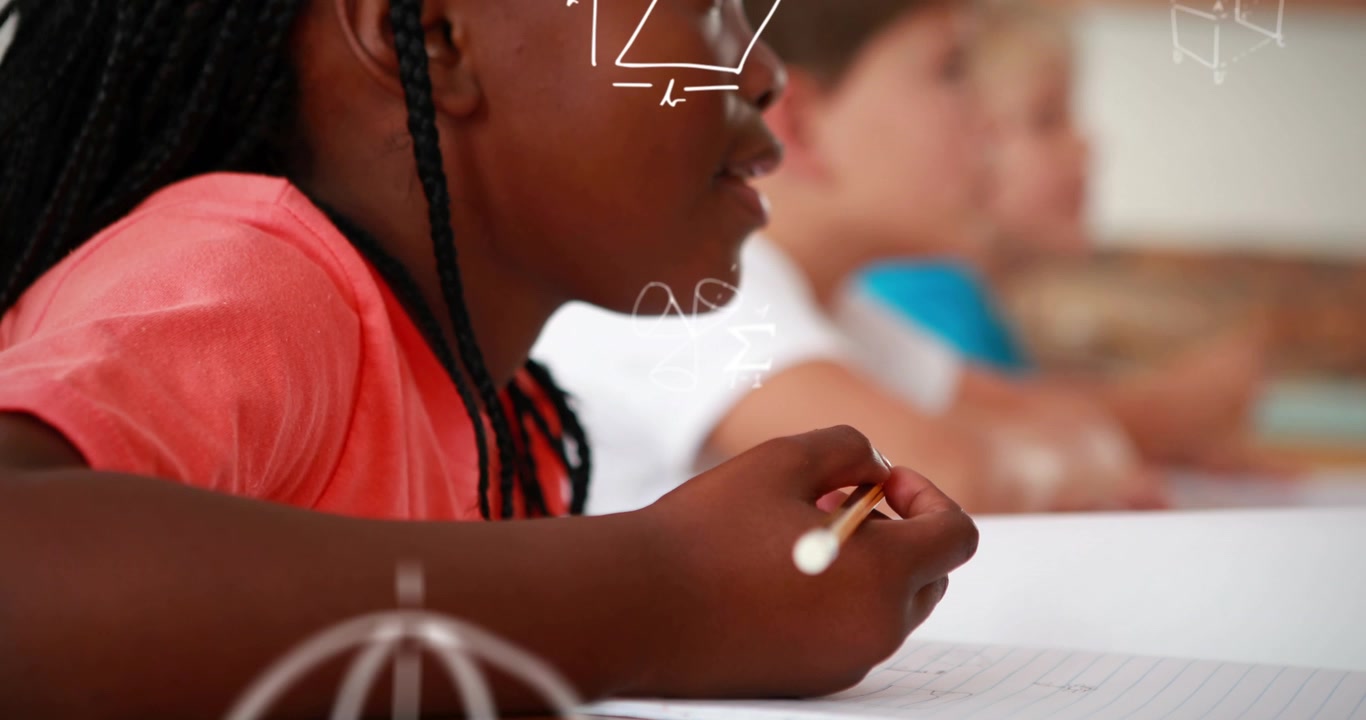 Animation of mathematical equations over diverse schoolchildren writing