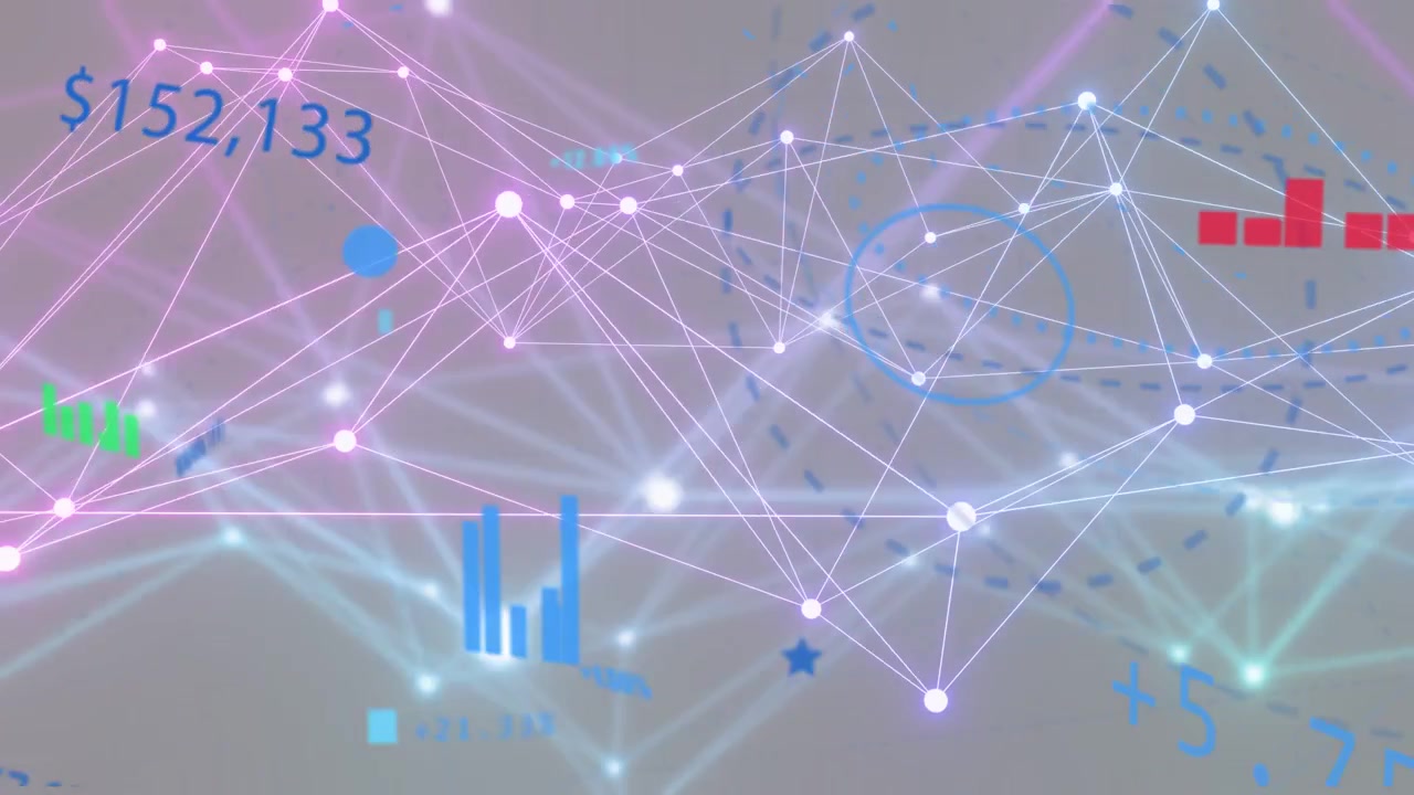 On data update 3D mesh tightening while glowing nodes pulsing and $152,133 label emphasizing peak