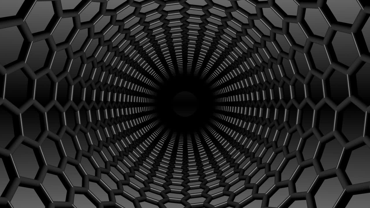 los hexágonos gruesos negros el zoom de giro del túnel sin fin.