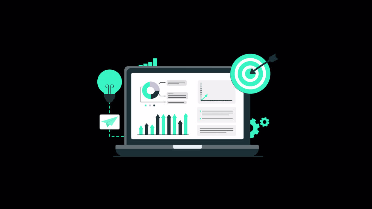 Animated Laptop Displaying Business Data and Growth Analytics