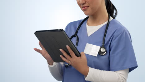Happy-woman,-hands-and-tablet-of-doctor