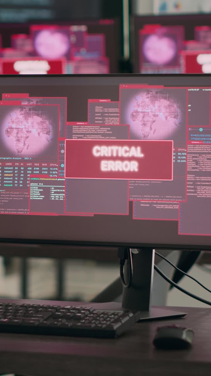 Lodret video: Computere viser en fejlmeddelelse, der blinker på skærmen