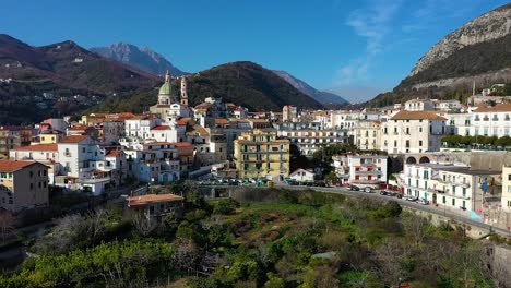 drone footage of the town of amalfi, italy