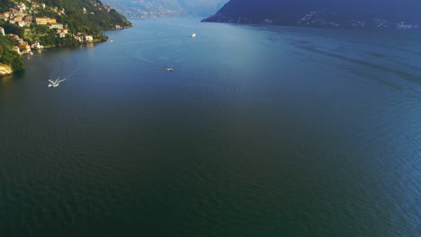 Aerial-view-of-boat-sailing-in-the-lake-4k