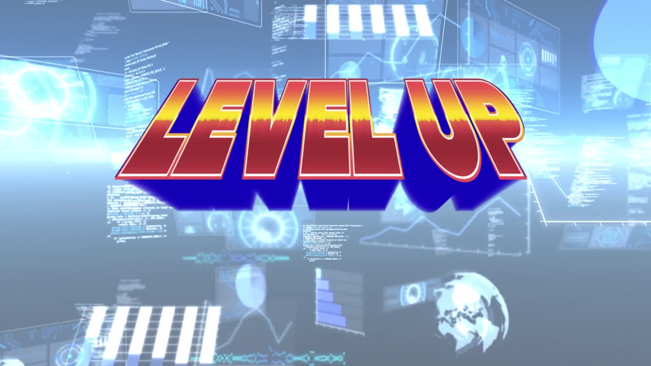 다양한 데이터로 디지털 추상 공간에서 레벨을 올리는 애니메이션