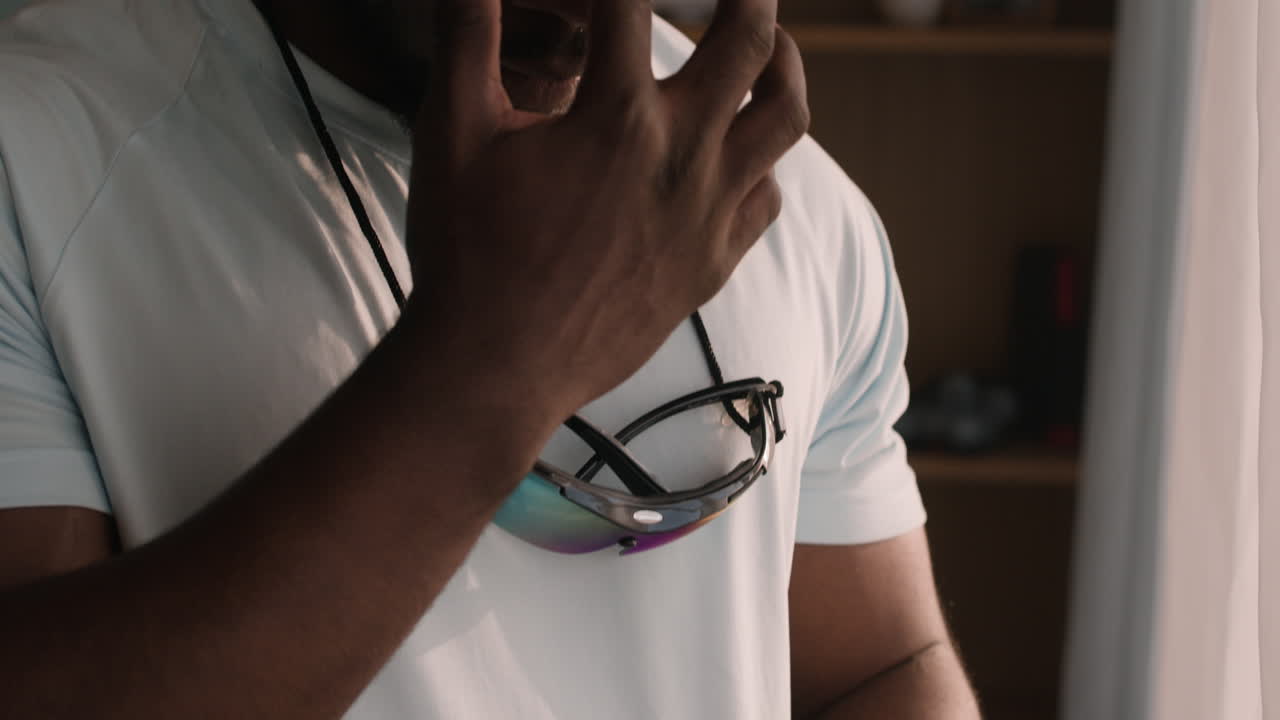 Images of a person holding a jar and wearing sunglasses
