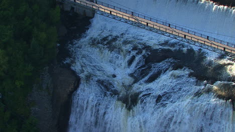 Suspension-Bridge-of-Montmorency-Falls-Waterfall-in-Quebec,-Aerial