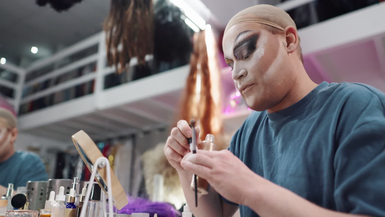 Drag queen applying makeup