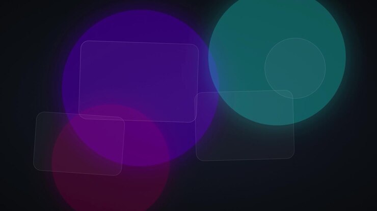 Abstract Motion Background with Glowing Colorful Circles and Transparent Rectangles