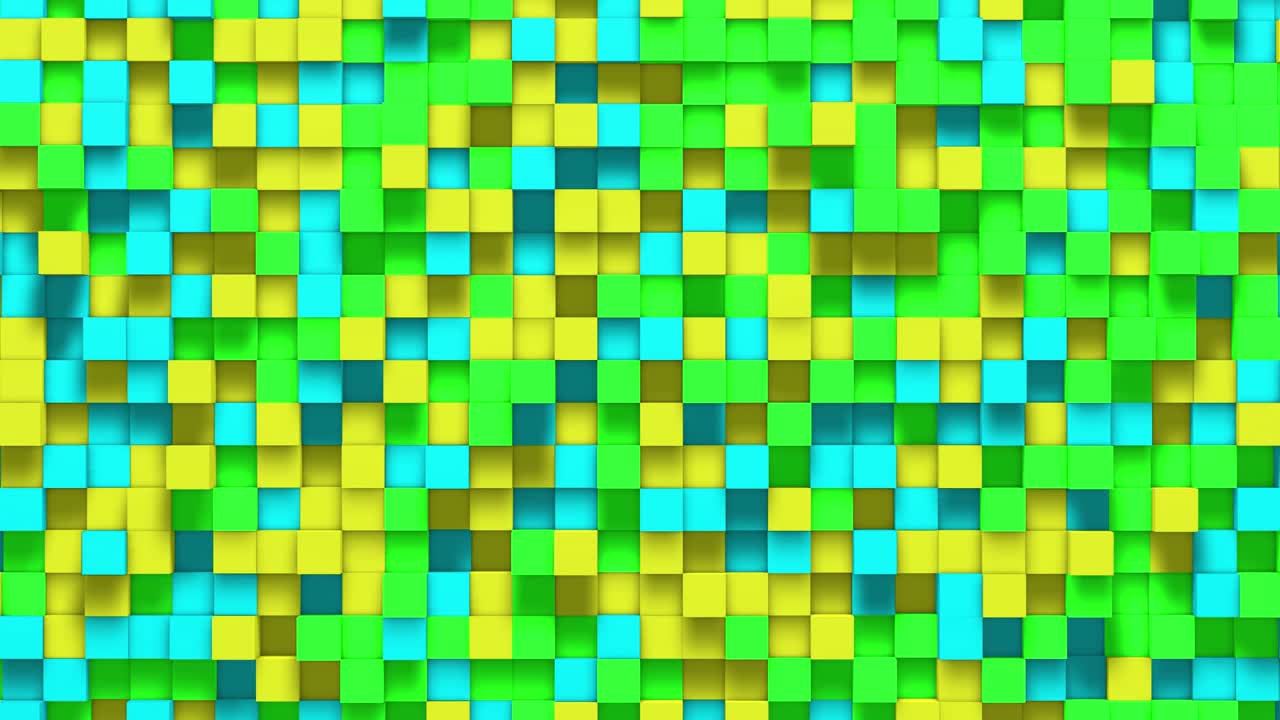 Multicolored small box cube random geometric background. Abstract square pixel mosaic illustration. Land block background. Fantasy fractal design. Digital art. 3d animation loop of 4K