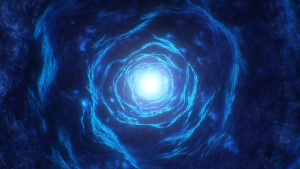 Tunnel Luminoso Blu Neon Infinito di Flusso di Onde Energetiche Futuristiche - Animazione di Sfondo in Movimento in Loop Continuo 4K